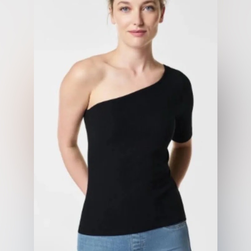 SPANX Black Rib One Shoulder Top NWT Size‎ XL